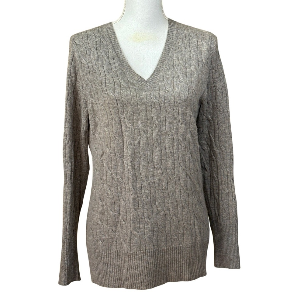 Christopher Fischer Cashmere Cable Knit Sweater L Taupe Quiet Luxury Old Money